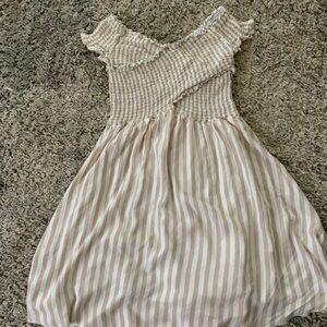 Wish Cream and Tan Striped Kids Dress